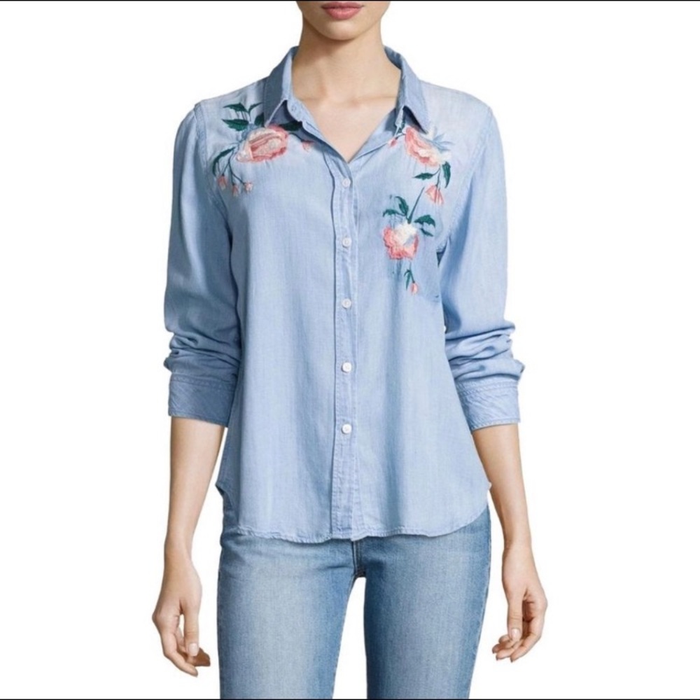Rails Chambray Button-Down With Floral Embroidery - image 1